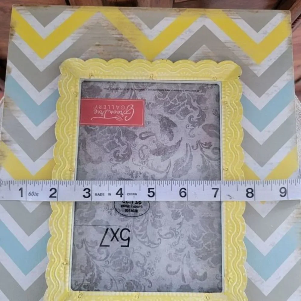 Green Tea Gallery wood and metal NEW Picture Frame photo 5 by 7 yellow grey blue